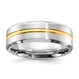 Chisel Cobalt Brushed and Polished with Yellow Ion-Plated Center Beveled Edge 8 mm Wedding Band, Flat