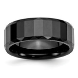 Chisel Ceramic Black Faceted 8 mm Polished Beveled Edge Wedding Band