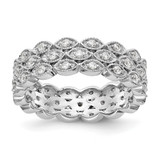 Rhodium-Plated 14K White Gold Polished 3 Row Vintage Pave Diamond Eternity Band