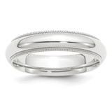 Platinum 5 mm Polished Milgrain Comfort-Fit Wedding Band, Half Round