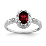 Sterling Silver Rhodium-Plated 0.01ct Diamond & Garnet Ring, 2 mm, 11 mm Top Length, 9 mm Top Width - QBR10JAN