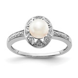 Sterling Silver Rhodium-Plated 0.01ct Diamond & Cultured Freshwater Pearl Ring, 2 mm - QBR10JUN