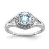 Sterling Silver Rhodium-Plated 0.01ct Diamond & Aquamarine Ring, 2 mm, 11 mm Top Length, 9 mm Top Width - QBR11MAR