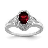 Sterling Silver Rhodium-Plated 0.01ct Diamond & Garnet Ring, 2 mm, 11 mm Top Length, 9 mm Top Width - QBR12JAN