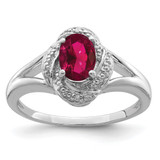 Sterling Silver Rhodium-Plated 0.01ct Diamond & Lab-Created Ruby Ring, 2 mm - QBR12JUL