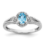 Sterling Silver Rhodium-Plated Light Swiss Blue Topaz & 0.021ct Diamond. Ring, 2 mm