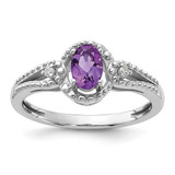 Sterling Silver Rhodium-Plated Amethyst & 0.021ct Diamond. Ring, 2 mm