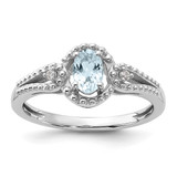 Sterling Silver Rhodium-Plated Aquamarine & 0.021ct Diamond. Ring, 2 mm