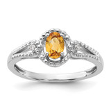 Sterling Silver Rhodium-Plated Citrine & 0.021ct Diamond. Ring, 2 mm