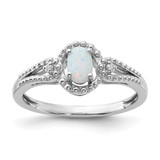 Sterling Silver Rhodium-Plated Lab-Created Opal & 0.021ct Diamond. Ring, 2 mm