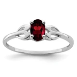 Sterling Silver Rhodium-Plated Garnet Ring, 2 mm, 2 mm Wide, 7 mm Top Length, 5 mm Top Width, Polished