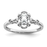 Sterling Silver Rhodium-Plated White Topaz & 0.021ct Diamond. Ring, 2 mm, 2 mm Wide, 10 mm Top Length, 8 mm Top Width, Polished