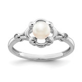 Sterling Silver Rhodium-Plated Cultured Freshwater Pearl & 0.021ct Diamond. Ring, 2 mm, 2 mm Wide, 10 mm Top Length, 10 mm Top Width, Polished