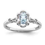 Sterling Silver Rhodium-Plated Aquamarine & 0.021ct Diamond. Ring, 2 mm, 2 mm Wide, 10 mm Top Length, 8 mm Top Width, Polished