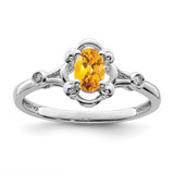 Sterling Silver Rhodium-Plated Citrine & 0.021ct Diamond. Ring, 2 mm, 2 mm Wide, 10 mm Top Length, 8 mm Top Width, Polished