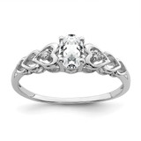 Sterling Silver Rhodium-Plated White Topaz & 0.021ct Diamond. Ring, 2 mm, 2 mm Wide, 7 mm Top Length, 5 mm Top Width, Polished