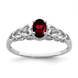 Sterling Silver Rhodium-Plated Garnet & 0.021ct Diamond. Ring, 2 mm, 2 mm Wide, 7 mm Top Length, 5 mm Top Width, Polished