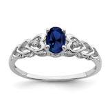 Sterling Silver Rhodium-Plated Lab-Created Sapphire & 0.021ct Diamond. Ring, 2 mm, 2 mm Wide, 7 mm Top Length, 5 mm Top Width, Polished