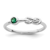 Sterling Silver Rhodium-Plated Polished Infinity Lab-Created Emerald Ring