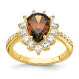 Cheryl M Sterling Silver & Gold-Tone Teardrop Brown Cubic Zirconia Ring, 2 mm