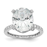 Cheryl M Sterling Silver Rhodium-Plated Brilliant-Cut Cubic Zirconia Oval Center with Side Stones Ring, 2.5 mm