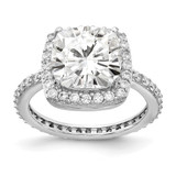Cheryl M Sterling Silver Rhodium-Plated Rose-Cut and Brilliant-Cut Cubic Zirconia Square Halo Ring, 3 mm