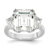 Cheryl M Sterling Silver Rhodium-Plated Fancy Emerald-Cut and Brilliant-Cut Cubic Zirconia 3 Stone Ring, 12.5 mm Wide, 12.5 mm Top Length