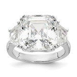 Cheryl M Sterling Silver Rhodium-Plated Asscher-Cut and Brilliant-Cut Cubic Zirconia 3 Stone Ring, 2.75 mm