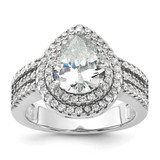 Cheryl M Sterling Silver Rhodium-Plated Brilliant-Cut Pear Cubic Zirconia Double Halo Ring