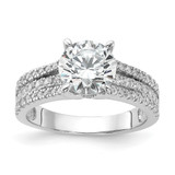 Cheryl M Sterling Silver Rhodium-Plated Fancy Brilliant-Cut Round Cubic Zirconia Center Stone Ring