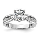 Cheryl M Sterling Silver Rhodium-Plated Brilliant-Cut 7.5 mm Round Cubic Zirconia with Side Stones Fashion Ring