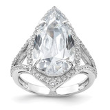 Cheryl M Sterling Silver Rhodium-Plated Brilliant-Cut Cubic Zirconia Fancy Teardrop Ring