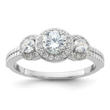 Cheryl M Sterling Silver Rhodium-Plated Brilliant-Cut Cubic Zirconia 3-Stone Halo with Textured Side Ring