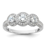 Cheryl M Sterling Silver Rhodium-Plated Brilliant-Cut Cubic Zirconia Three Stone Halo with Side Stones Ring