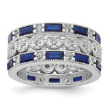 Cheryl M Sterling Silver Rhodium-Plated Emerald-Cut & Brilliant-Cut Blue and White Cubic Zirconia Three Piece Eternity Ring Set