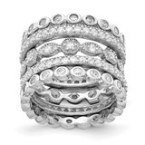 Cheryl M Sterling Silver Rhodium-Plated Brilliant-Cut Cubic Zirconia 5 Piece Eternity Ring Set, 3.5 mm