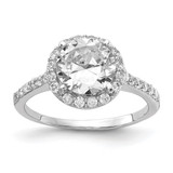Cheryl M Sterling Silver Rhodium-Plated Brilliant-Cut Cubic Zirconia Round Halo with Side Stones Ring, 1.6 mm