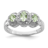 Sterling Silver Rhodium Green Quartz & 0.078ct Diamond Ring, 2 mm