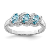 Sterling Silver Rhodium Light Swiss Blue Topaz & 0.01ct Diamond Ring, 2 mm, 2 mm Wide, Polished - QDX563