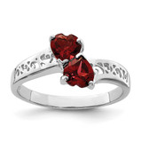 Sterling Silver Rhodium Garnet Heart Ring, 2 mm