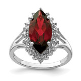 Sterling Silver Rhodium Garnet 0.01ct Diamond Ring, 2 mm