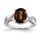 Sterling Silver Rhodium Smoky Quartz & 0.01ct Diamond Ring, 2 mm - QDX677
