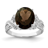 Sterling Silver Rhodium Smoky Quartz 0.02ct Diamond Ring, 2 mm