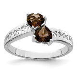 Sterling Silver Rhodium Smoky Quartz Heart Ring, 2 mm