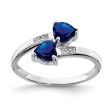Sterling Silver Rhodium-Plated Dark Sapphire & 0.01ct Diamond Heart Ring, 2 mm