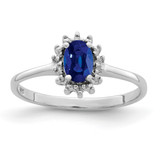 Sterling Silver Rhodium-Plated Sapphire 0.012ct Diamond Ring, 2 mm