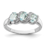 Sterling Silver Rhodium Aqua & 0.01ct Diamond Ring, 2 mm - QDX872