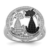 Brilliant Embers Sterling Silver Rhodium-Plated 87 Stone Micro Pavé Black and White Cubic Zirconia Polished Cat Ring, 14 mm