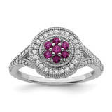 Brilliant Embers Sterling Silver Rhodium-Plated 86 Stone Micro Pavé Red and White Cubic Zirconia Circle Ring, 12 mm