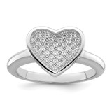Brilliant Embers Sterling Silver Rhodium-Plated 34 Stone Micro Pavé Cubic Zirconia Heart Ring, 2 mm